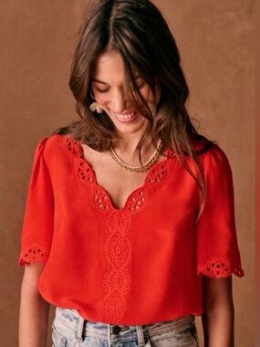 Sezane Francia Silk Blouse in Coral, 38